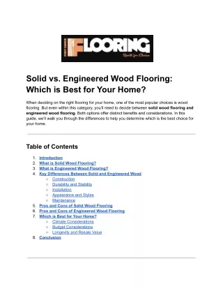 Solid vs. Engineered Wood Flooring: Which is Best for Your Home?