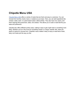 Chipotle Menu USA