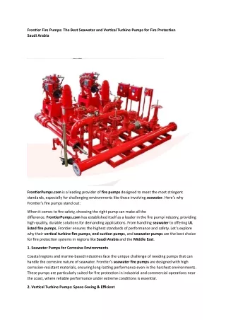 Best Seawater and Vertical Turbine Pumps for Fire Protection Saudi Arabia