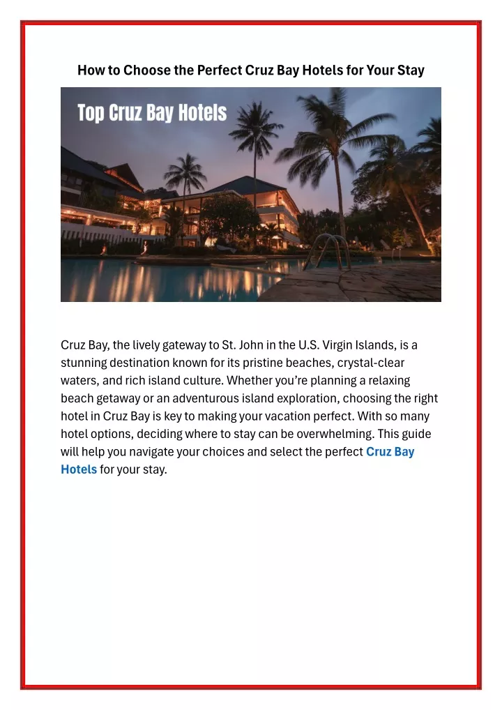 how to choose the perfect cruz bay hotels