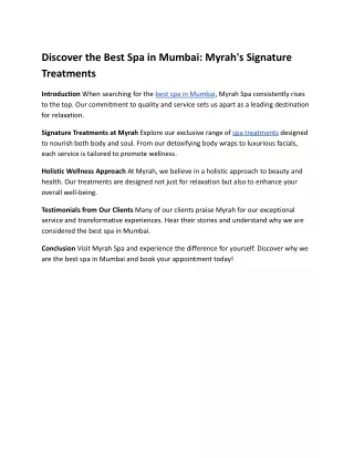 Discover the Best Spa in Mumbai_ Myrah's Signature Treatments