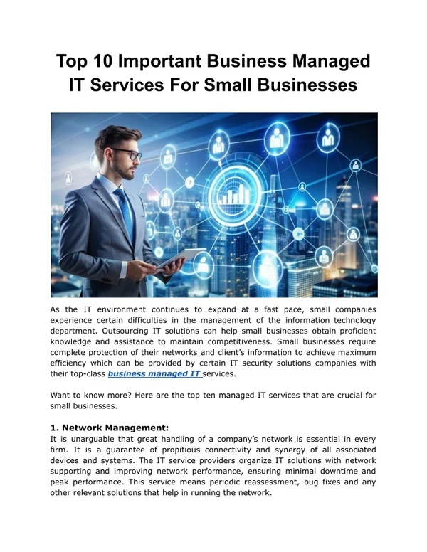 PPT - Top 10 Important Business Managed IT Services For Small ...