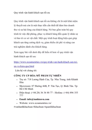 Quy trình vận hành khách sạn tối ưu