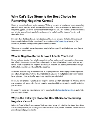 Why Cat's Eye Stone is the Best Choice for Removing Negative Karma