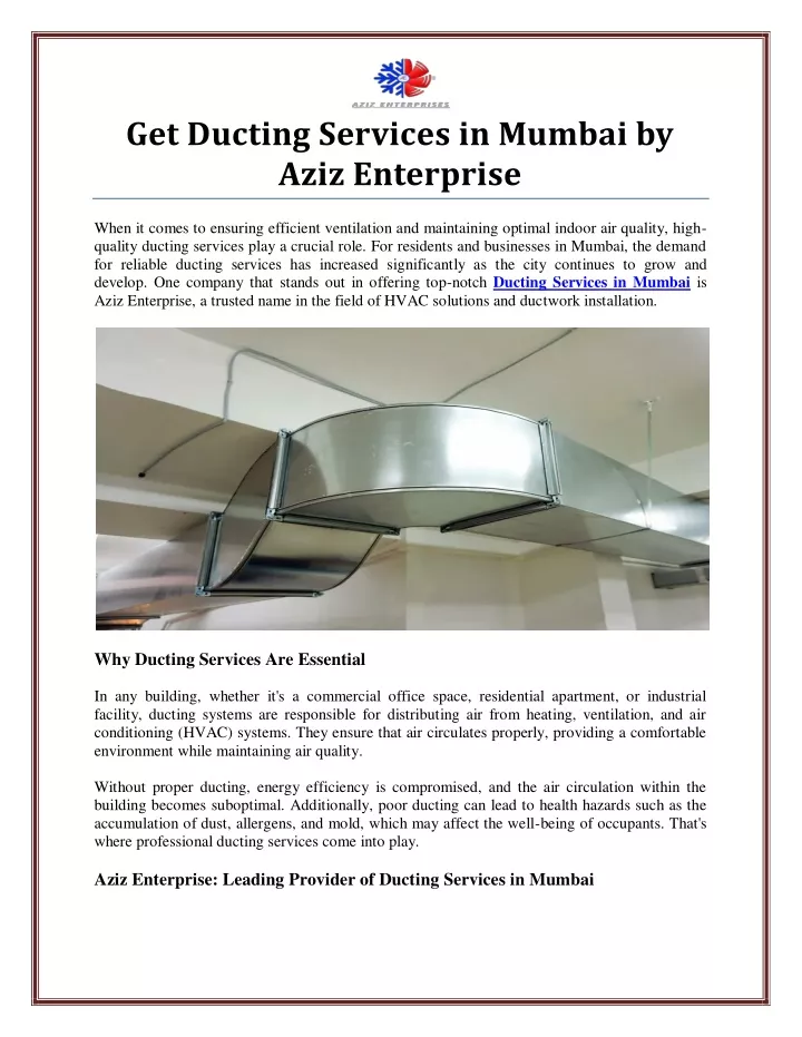 get ducting services in mumbai by aziz enterprise