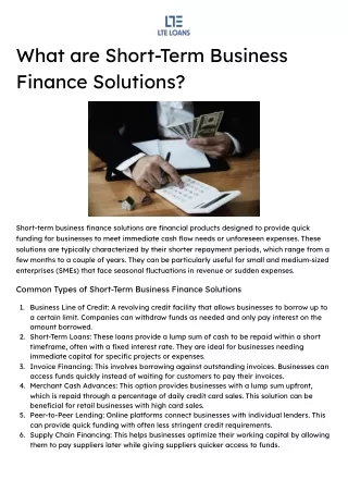 What are Short-Term Business Finance Solutions?