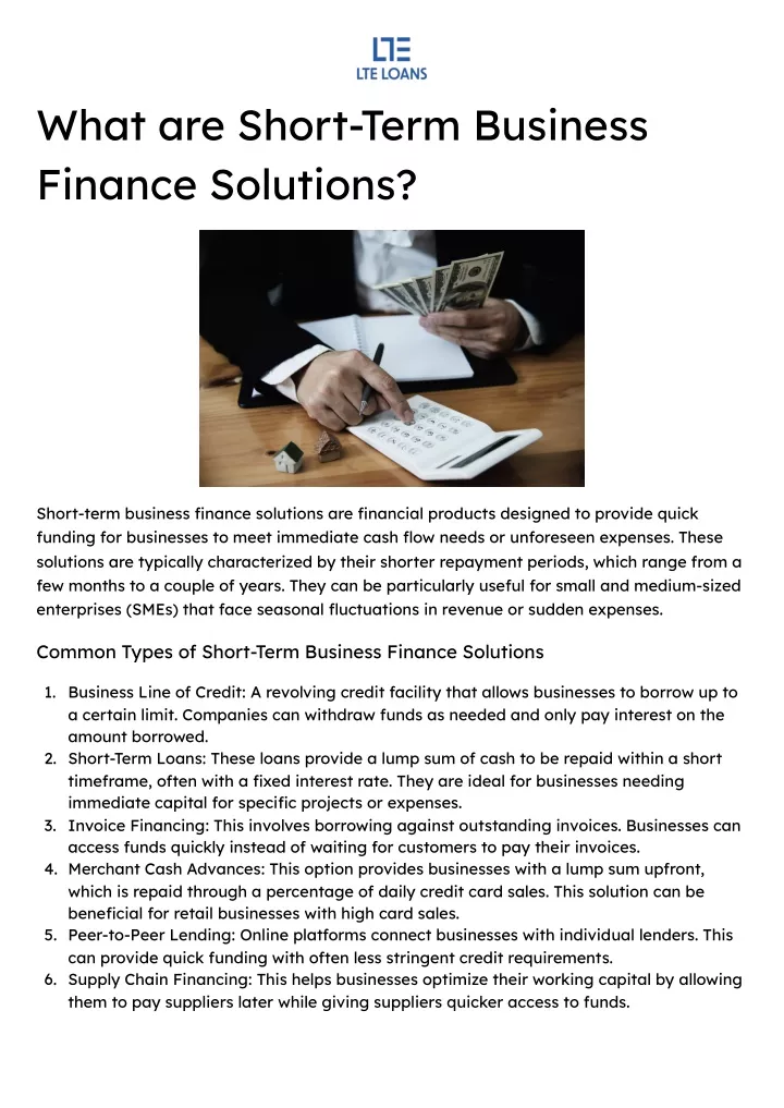 what are short term business finance solutions