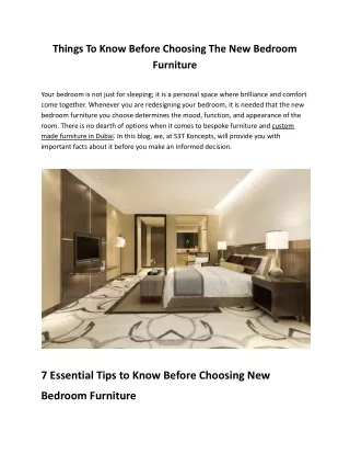 Things To Know Before Choosing The New Bedroom Furniture