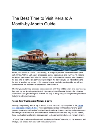kerala tour packages 2 nights 3 days