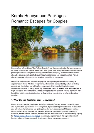 Kerala tour packages for 5 days