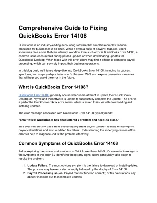 Comprehensive Guide to Fixing QuickBooks Error 14108