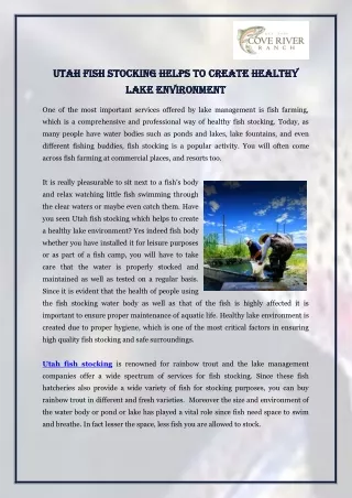 Utah Fish Stocking Helps to Create Healthy Lake Environment
