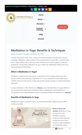 "Meditation in Yoga: Cultivating Mindfulness, Peace, and Focus"