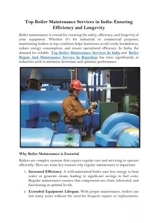 Top Boiler Maintenance Services in India Ensuring Efficiency and Longevity