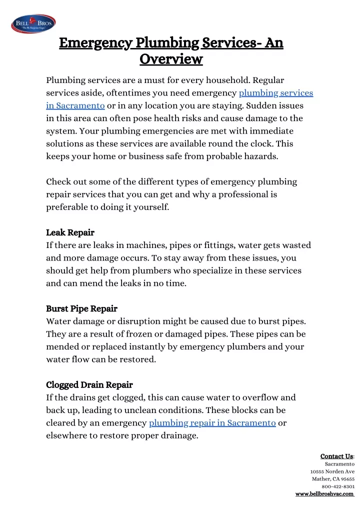 emergency plumbing services an overview