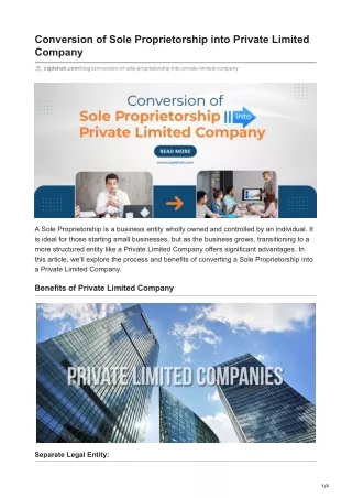 Conversion of Sole Proprietorship into Private Limited Company
