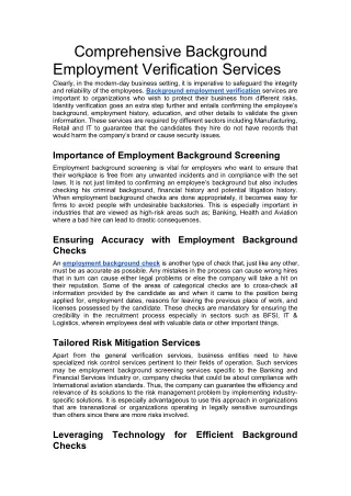 Comprehensive Background Employment Verification Services