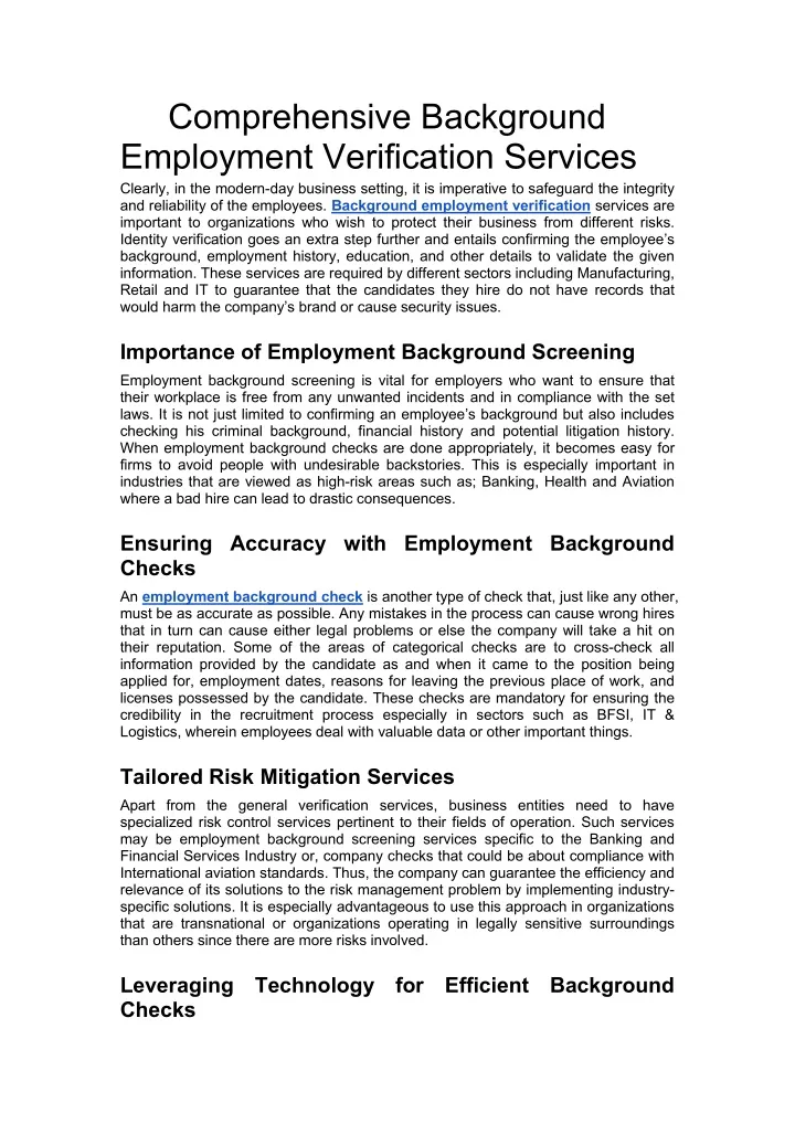 comprehensive background employment verification