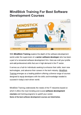 MindStick Training For Best Software Development Courses