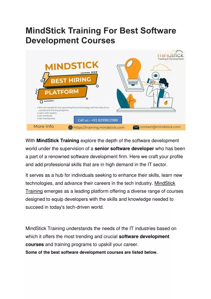 mindstick training for best software development