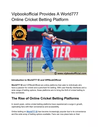 Vipbookofficial Provides A World777 Online Cricket Betting Platform