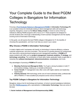 Your Complete Guide to the Best PGDM Colleges in Bangalore for Information Technology