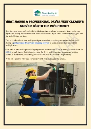 What Makes a Professional Dryer Vent Cleaning Service Worth the Investment?