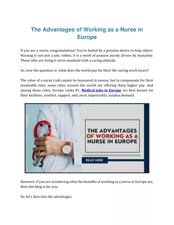 the advantages of working as a nurse in europe