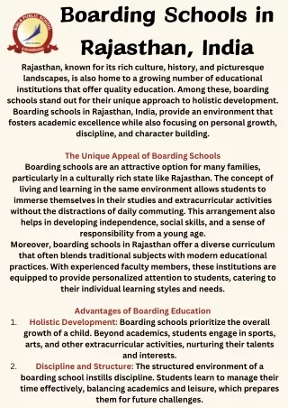 Boarding Schools in Rajasthan, India