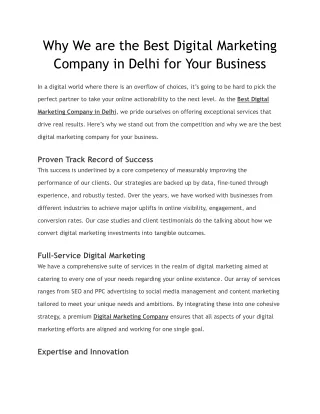 Why We are the Best Digital Marketing Company in Delhi for Your Business