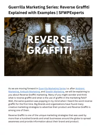 Guerrilla Marketing Series Reverse Graffiti Explained with Examples  SFWPExperts