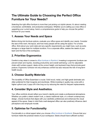 The Ultimate Guide to Choosing the Perfect Office Furniture for Your Needs