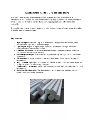 Aluminium Alloy 7075 Round Bars Stockists