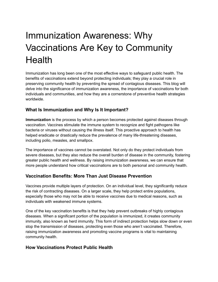 immunization awareness why vaccinations