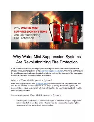 Why Water Mist Suppression Systems Are Revolutionizing Fire Protection