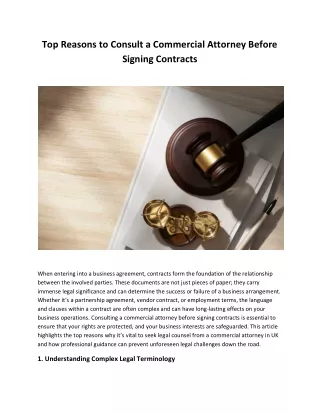 Top Reasons to Consult a Commercial Attorney Before Signing Contracts