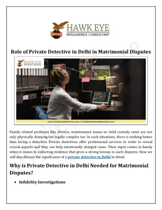 Role of Private Detective in Delhi in Matrimonial Disputes