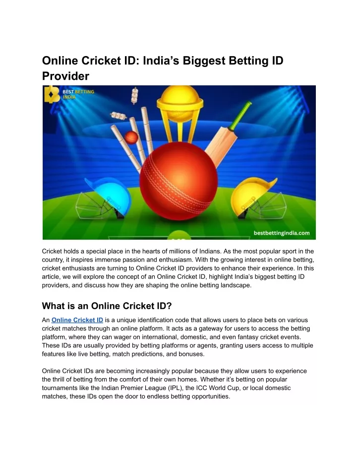 online cricket id india s biggest betting