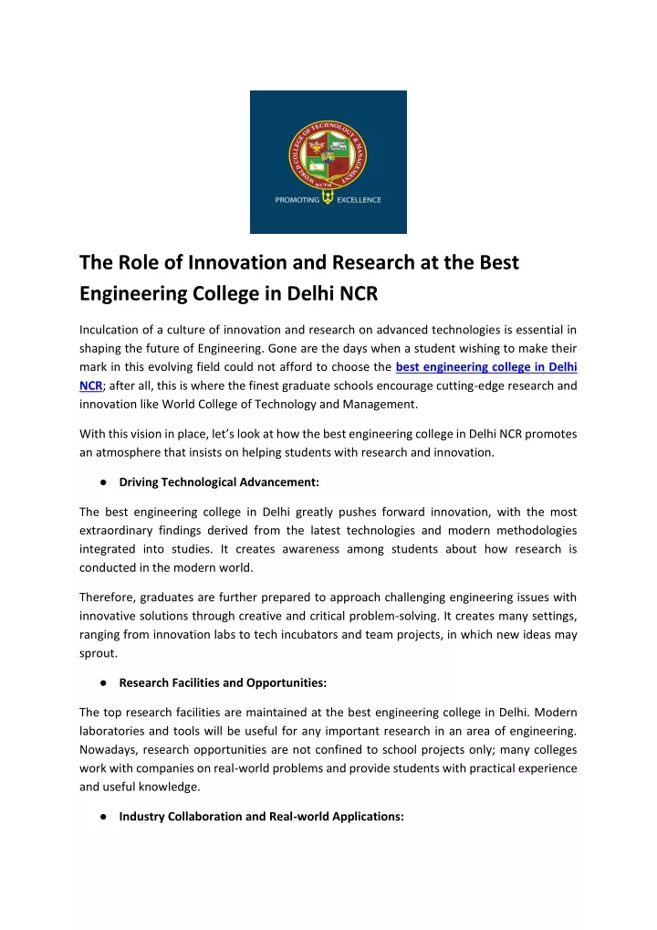 the role of innovation and research at the best