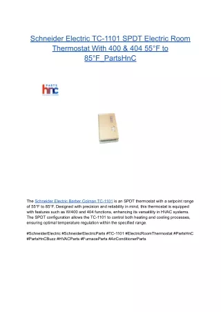 Schneider Electric TC-1101 SPDT Electric Room Thermostat With 400 & 404 55°F to