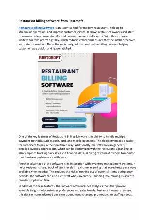 Restaurant billing software from Restosoft