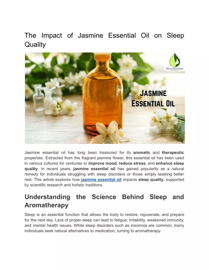 the impact of jasmine essential oil on sleep