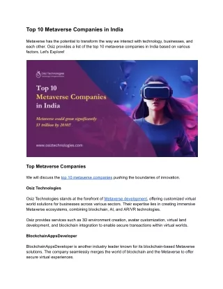 Top 10 Metaverse Companies in India