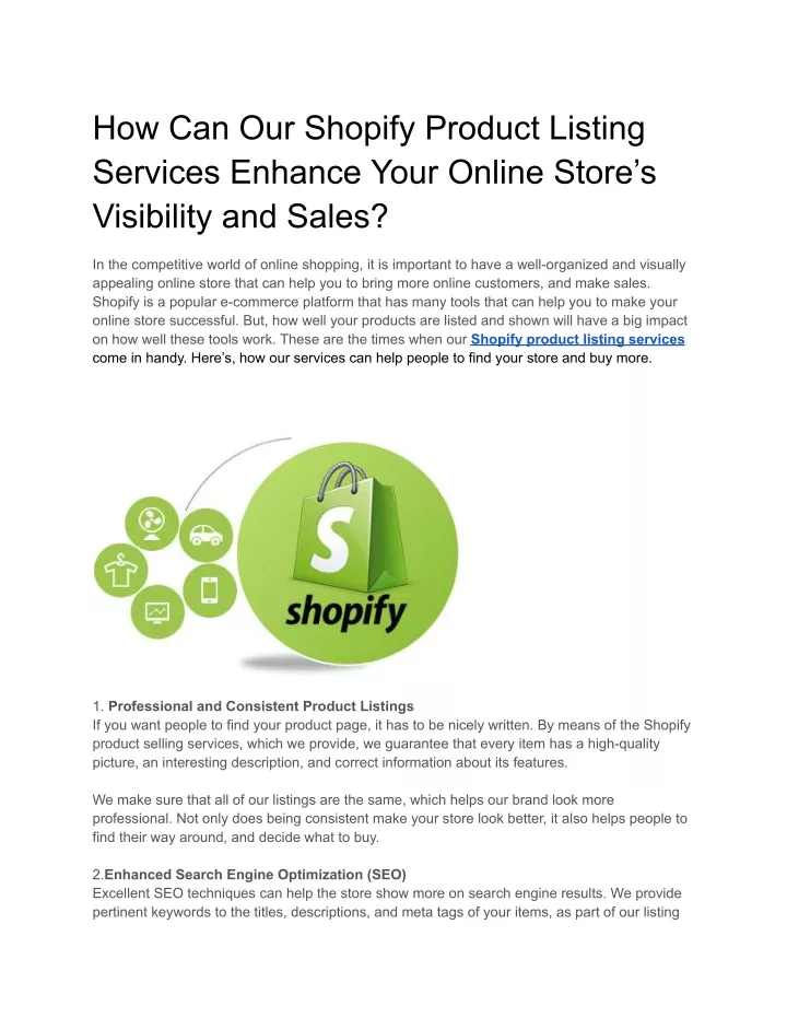 how can our shopify product listing services