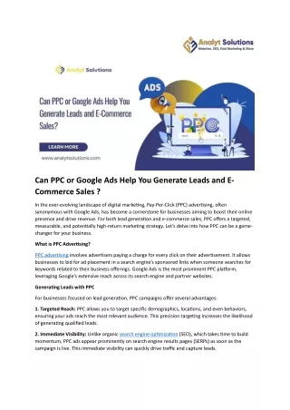 Can PPC or Google Ads Help You Generate Leads and E