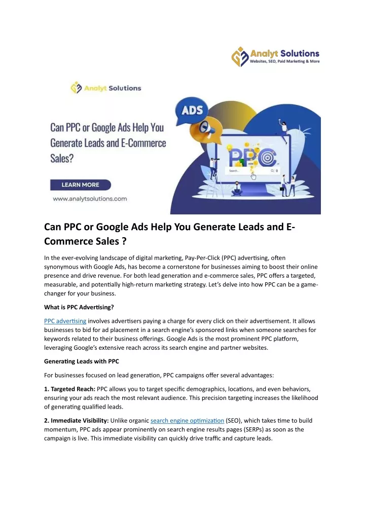 can ppc or google ads help you generate leads