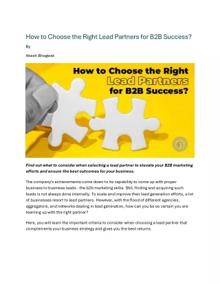 How to Choose the Right Lead Partners for B2B Success