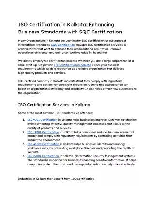 ISO Certification in Kolkata_ Enhancing Business Standards with SQC Certification