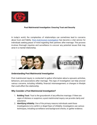 post matrimonial investigation ensuring trust