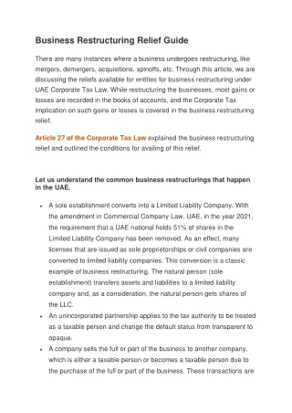 business restructuring relief guide
